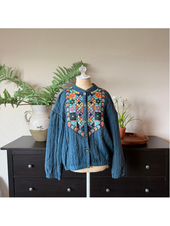 Natura Jackets & Blazers - Women's Natura Teal Multicolor Embroidered Quilted Jacket L/XL